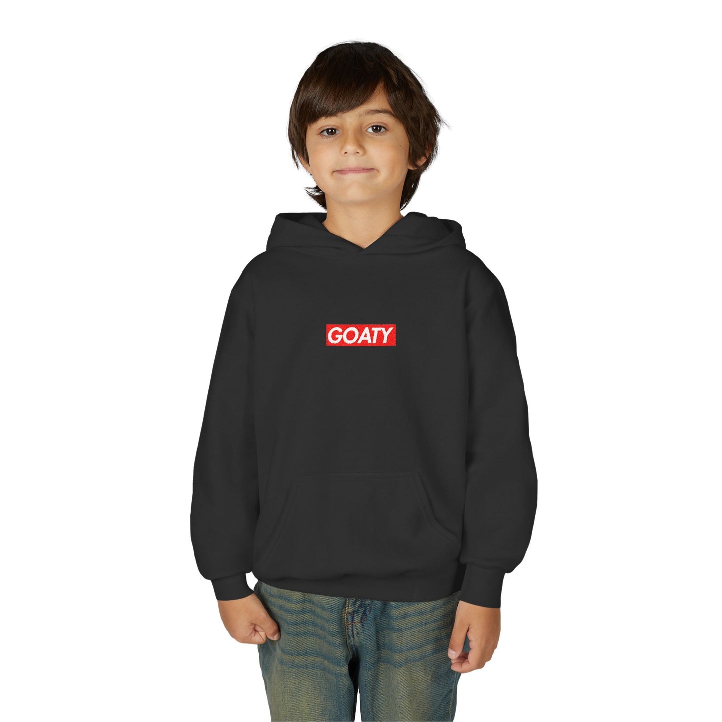 GOATY Youth Hoodie with Red GOATY Box Design