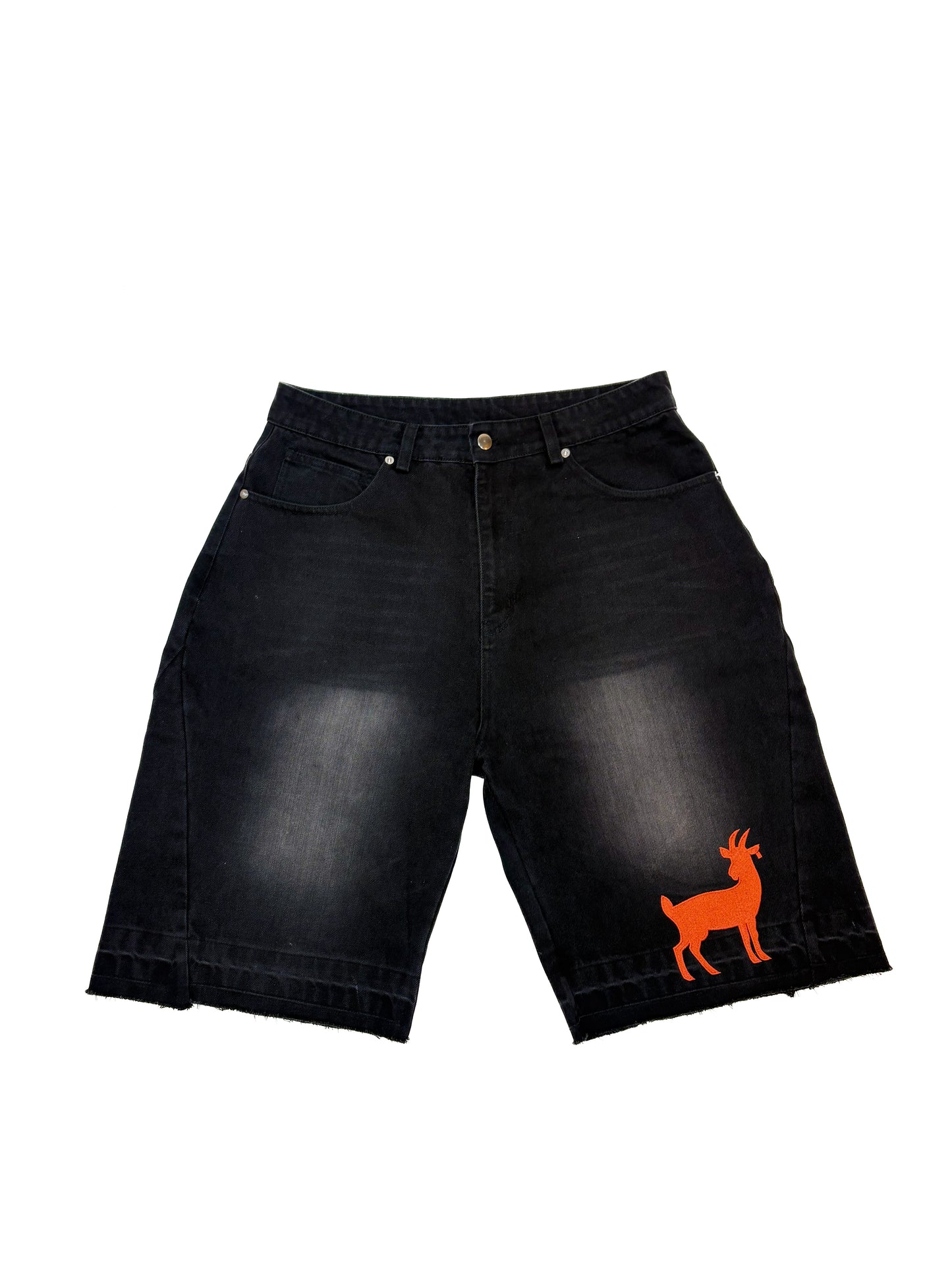 Goaty Distressed Denim Shorts – Black Wash