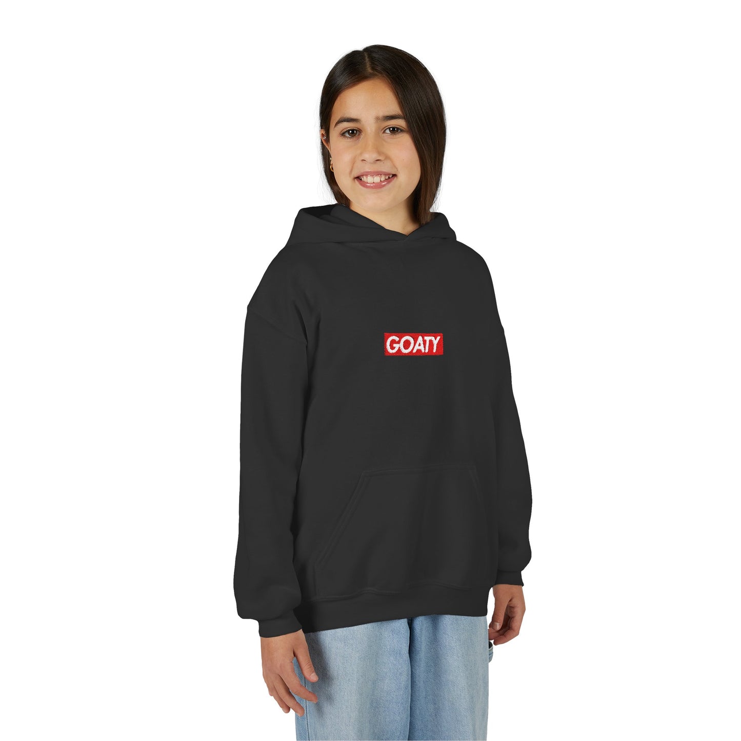 GOATY Youth Hoodie with Red GOATY Box Design