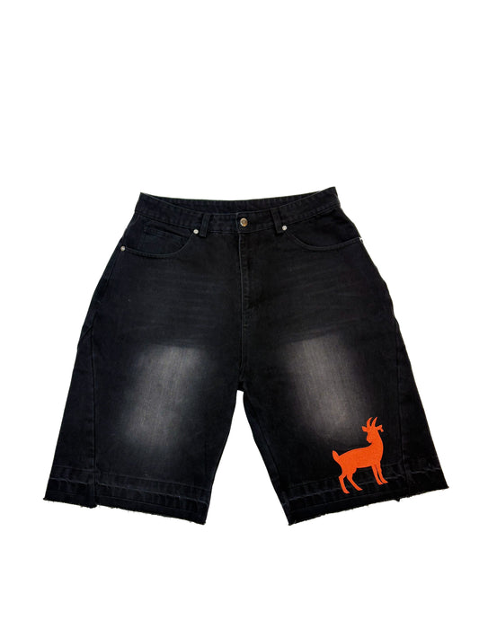 Goaty Distressed Denim Shorts – Black Wash